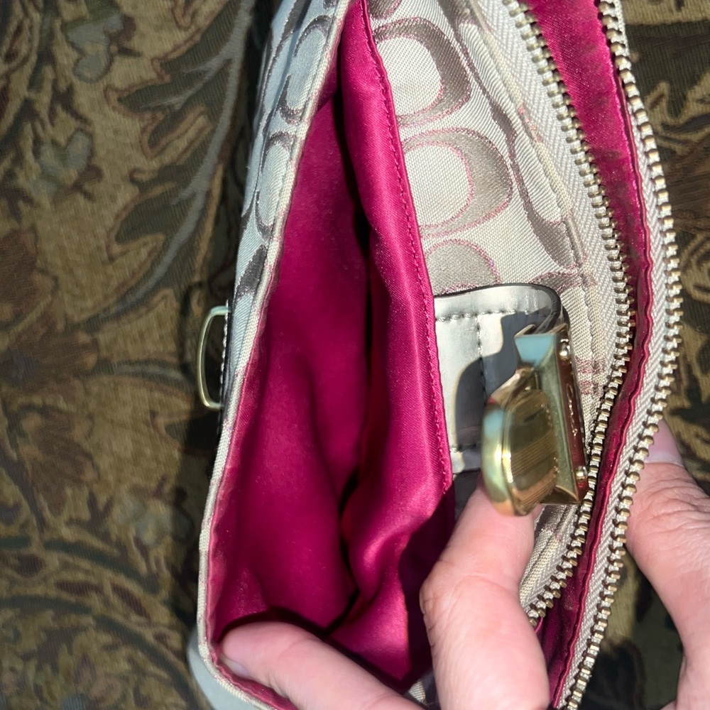 Coach Cream and Pink Clutch with Signature Monogram